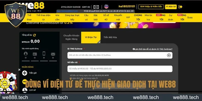 Dùng ví điện tử để thực hiện thao tác giao dịch tại We88 Dùng ví điện tử để thực hiện thao tác giao dịch tại We88